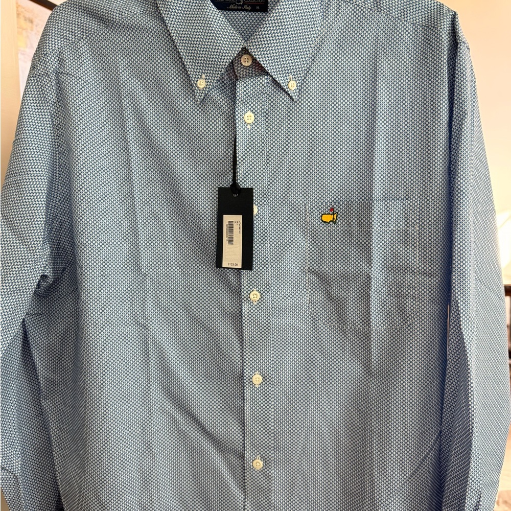 Men's Blue Geometric Casual Button Down Shirt - Picture 3 of 4